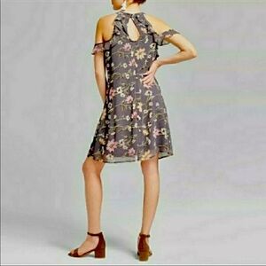 NWT XHILARATION Gray floral ruffle chiffon mini dress women’s size M